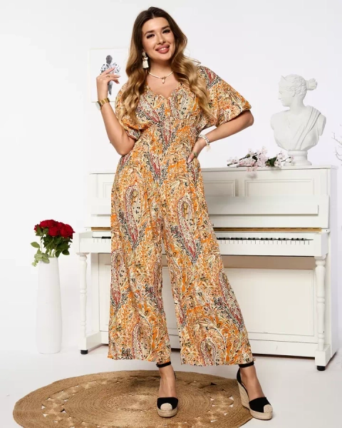 Royalfashion Wzorzysty kombinezon damski w kolorze pomarańczowym