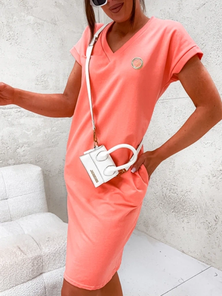 Royalfashion Bawełniana sukienka damska z naszywką