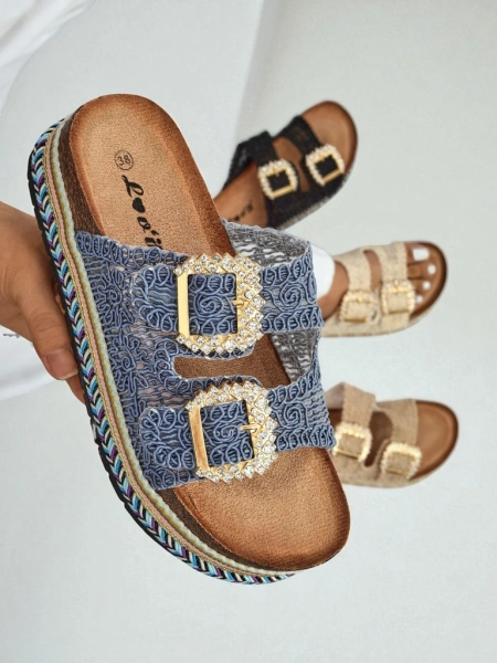 Royalfashion Klapki damskie z klamerkami z cyrkonii GlamCork