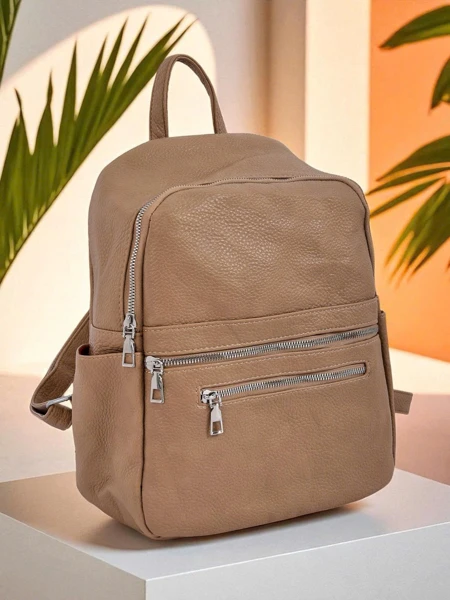 Plecak Damski Aureliana Królewska Moda Jasny Brąz Eco Skóra na Zamek