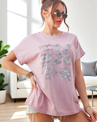Royalfashion Bawełniany damski t-shirt z nadrukiem z listkami