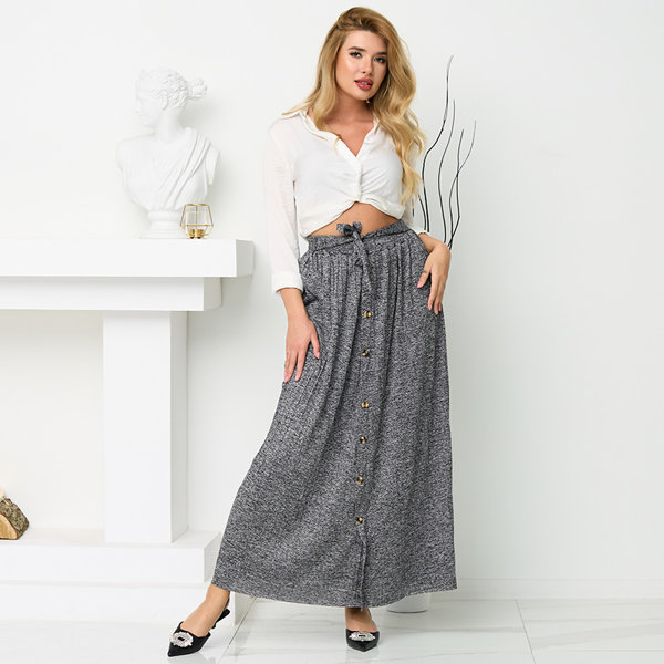 Royalfashion Ciemnoszara damska plisowana spódnica maxi z guzikami