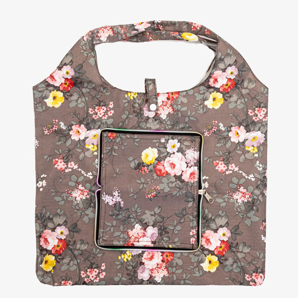 Royalfashion Brązowa zakupowa torba w kwiaty składana w portfel