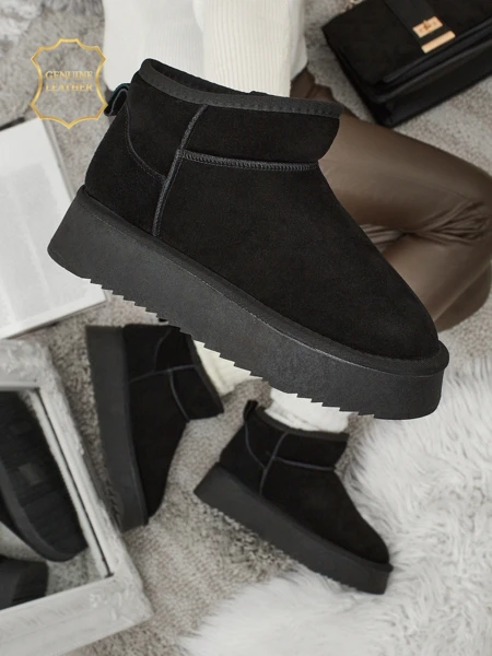 Krótkie buty a'la śniegowce damskie ze skóry naturalnej Elunara