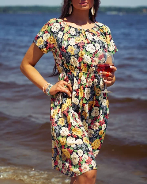 Royalfashion Kwiecista damska sukienka mini a'la hiszpanka w kolorze czarnym