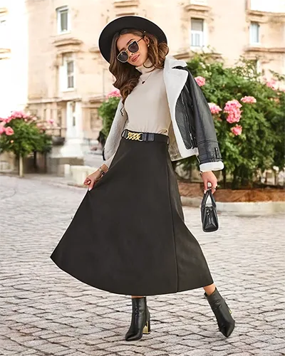 Royalfashion Damska spódnica midi a' la zamszowa