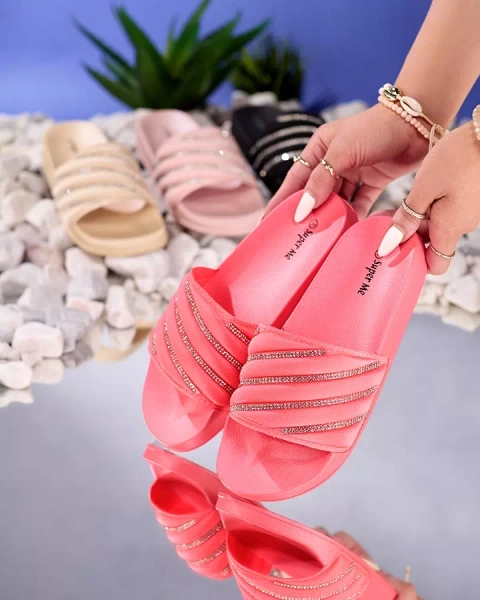 Royalfashion Koralowe damskie klapki z cyrkoniami Mytaris