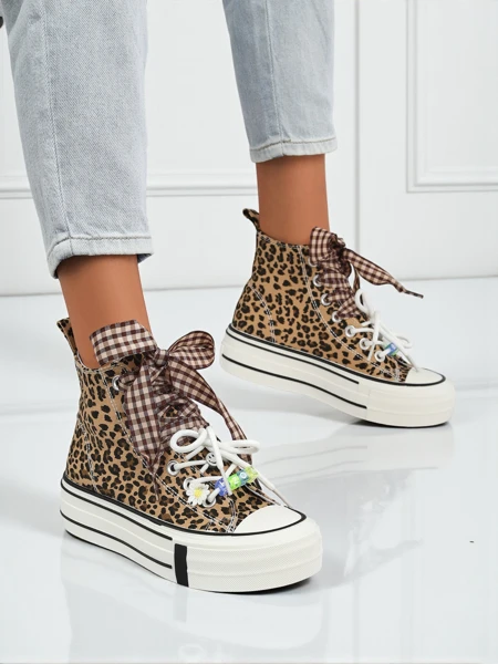 Damskie trampki Leonora Leo brązowe na platformie – styl włoski, tkanina