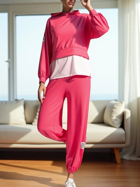 Royalfashion Bawełniany damski komplet z koszulową wstawką