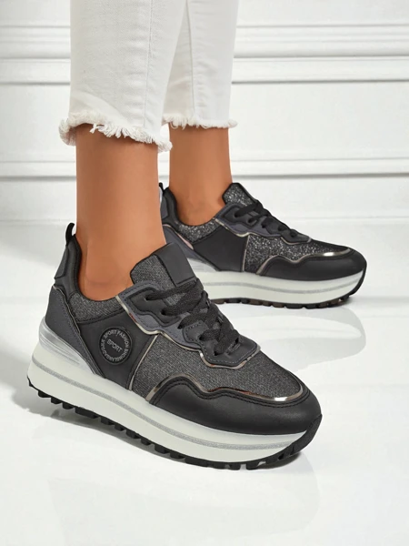 Damskie sneakersy Callista Nero na platformie 4cm, skóra ekologiczna