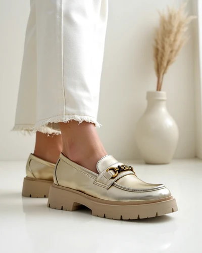 Royalfashion Mokasyny damskie pozłacane Goldlove