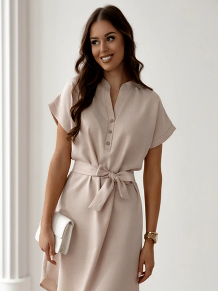 Royalfashion Damska sukienka mini z krótkimi rękawami i dekoltem zapinanym na guziki