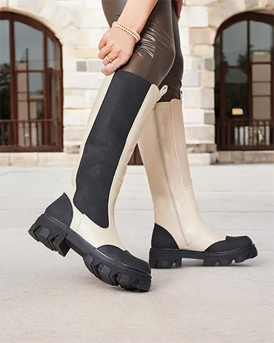 Royalfashion Beżowe damskie kozaki do połowy łydki Blyss