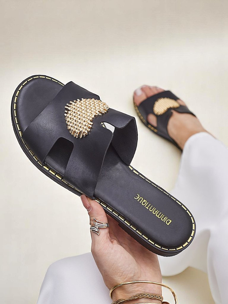 Royalfashion Damskie klapki z serduszkiem Gold Heart