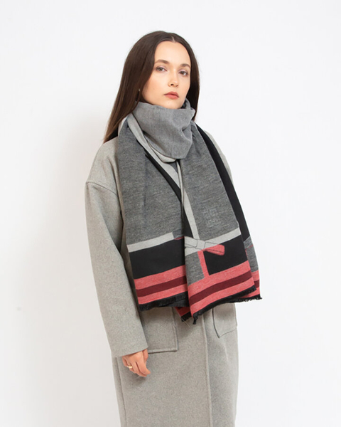 Royalfashion Szaro- różowy damski lekki szalik z printem