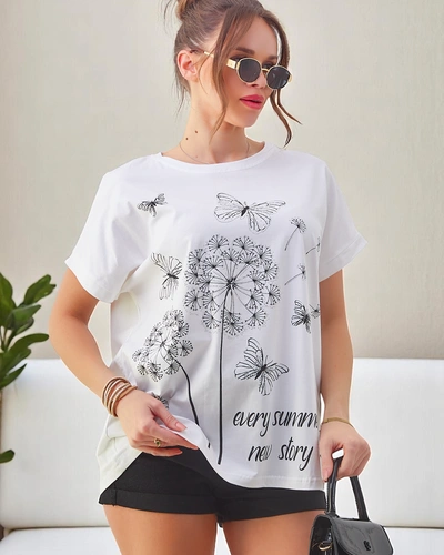 Royalfashion Bawełniany damski t-shirt z dmuchawcami i motylkiem