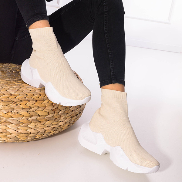 Royalfashion Beżowe damskie wysokie sportowe buty Gohi