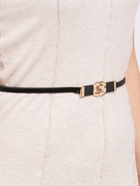 Damski pasek metalowy Callista Nero czarny, minimalistyczny, zaczepiany