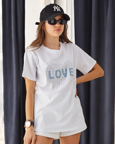 Royalfashion Bawełniany damski t-shirt LOVE z cyrkoniami