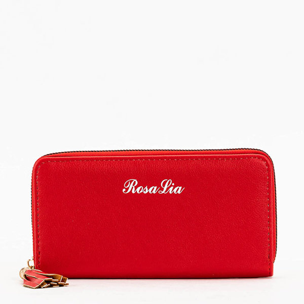 Czerwony damski duży portfel z frędzelkiem - Akcesoria